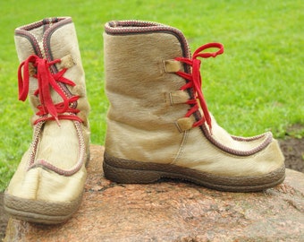 39.5 size/Vintage fur boots,rare Snow Boots,sami boots Vintage brown fur boots,leather winter boots,Traditional shoes,vintage suede boots