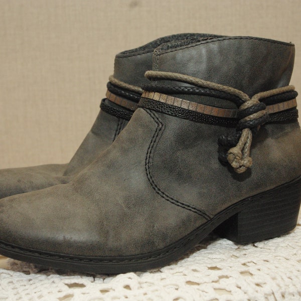 38 Größe/Rieker-Stiefel aus Leder, klobige Boho-Stiefel im Piratenstil, Vintage-Stiefel, böhmische Boho-Stiefel, Lederschuhe, bequeme Stiefel im Western-Stil