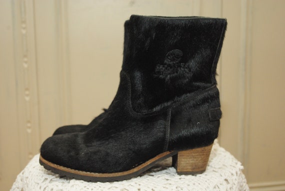 38 size/Comfortable fur heels boots Vintage Leather black boots/Y2K fur /Retro boots leather black leather soft boots heel boots wedding