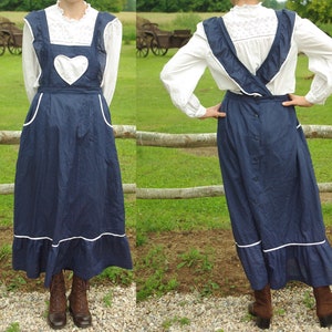 L size/Navy blue cotton pinafore dress apron cotton dress Country Folk Prairie Apron dress Folk Apron Dress Country cotton dress Apron Dress