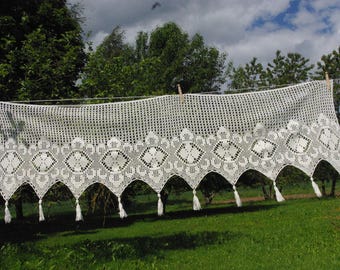 180x43cm/Vintage handgemaakt gehaakt volantgordijn Gehaakt gordijn Vintage Frans handgemaakt gehaakt katoenen gordijn