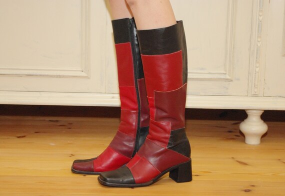 Red booties chunky best sale heel