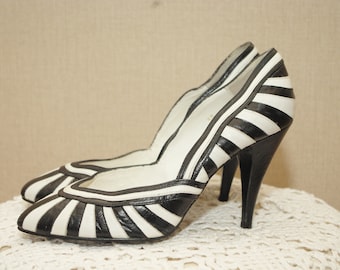 38 taille/Cuir noir et blanc Chaussures à talons Talons Chaussures classiques/vintage femmes chaussures à talons hauts/chaussures en cuir/chaussures rétro/chaussures de mariage