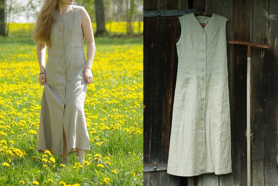 Natural linen dress EU size 40, Vintage linen dres