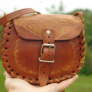 14x16cm/vintage brun petit sac fait main sac en cuir vintage, sac en cuir, sac en cuir gravé, petit sac crossbody artisanal, sac hippie boho