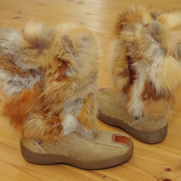 35 taille/Fur Linda bottes bottes de fourrure vintage, bottes de neige rares, bottes sami bottes de fourrure vintage, bottes d’hiver en fourrure, chaussures traditionnelles, bottes vintage