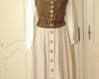 38 maat/Vintage linnen suède jurk Oostenrijkse jurk, Dirndl-jurk, sarafan, Beierse jurk, Oktoberfest Trachtenjurk, zomerse prairiejurk,