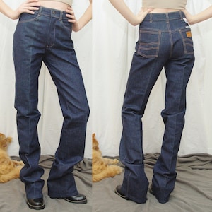 Small size Bronco Vintage Deadstock Vintage jeans Vintage new old stock flare high rise extra long thick denim jeans 80s jeans hippie jeans