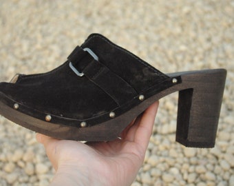 42 Größe/Clogs Klassische boho schwarze Clogs-Schuhe/Holz-Clogs-Schuhe/Handgefertigte Leder-Mules, natürliche handgefertigte Clogs, natürliche Leder-Clogs weich