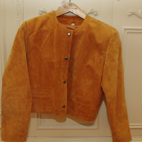 Talla M//Chaqueta corta de ante marrón/Chaqueta campestre de ante vintage/Chaquetas de cuero de ante elegantes para ropa exterior con estilo perfecto