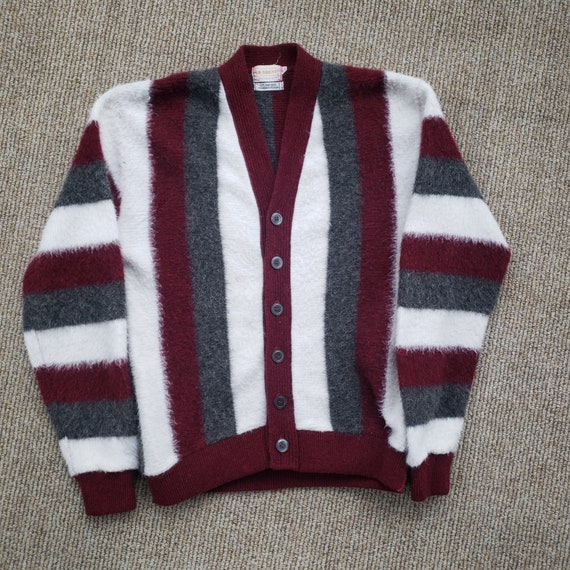 Vintage 50s 60s Striped Mohair Cardigan Sweater B… - image 8
