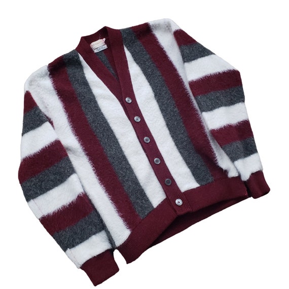 Vintage 50s 60s Striped Mohair Cardigan Sweater B… - image 1