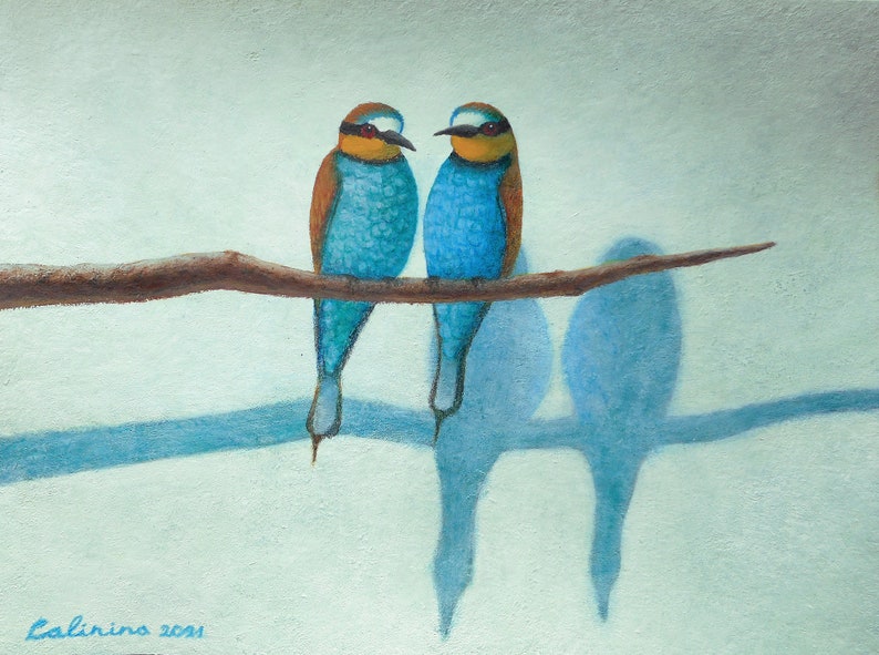 acrylic illustration ORIGINAL painting original acrylic on paper Birds