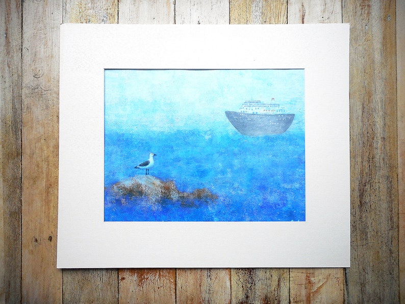 original acrylic on paper Seagull acrylic landscape ORIGINAL painting