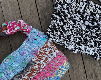 Upcycled Tshirt Yarn Crochet Handbag | Lined handbag made from upcycled tshirt yarn