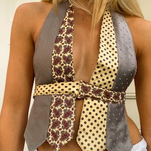 One of a Kind Upcycled Tie Tank Top | Adjustable for Various Sizes | Halter Neck Bralette Top for summer
