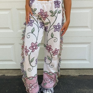 Blanket Tapestry Flare Pants | Warm Blanket Pants | One-of-a-Kind Upcycled Patterned Bottoms