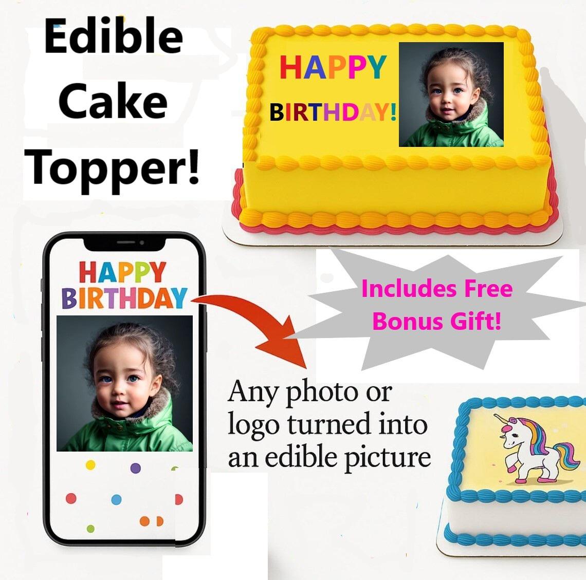 Custom Edible Image Cake Topper 1/4 Sheet Your Photo Logo Cupcakes Cookies Cake  Personalized
