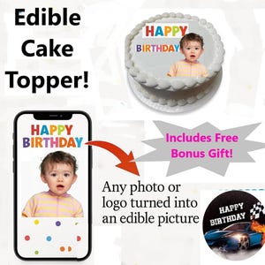 Custom Edible Image Cake Topper 8" Round Your Photo Logo Cupcakes Cookies Cake  Personalized