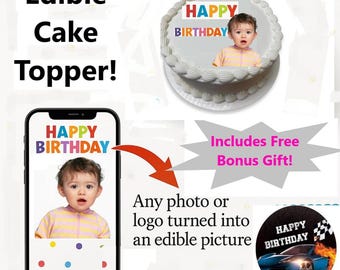Custom Edible Image Cake Topper 8&quot; Round Your Photo Logo Cupcakes Cookies Cake  Personalized