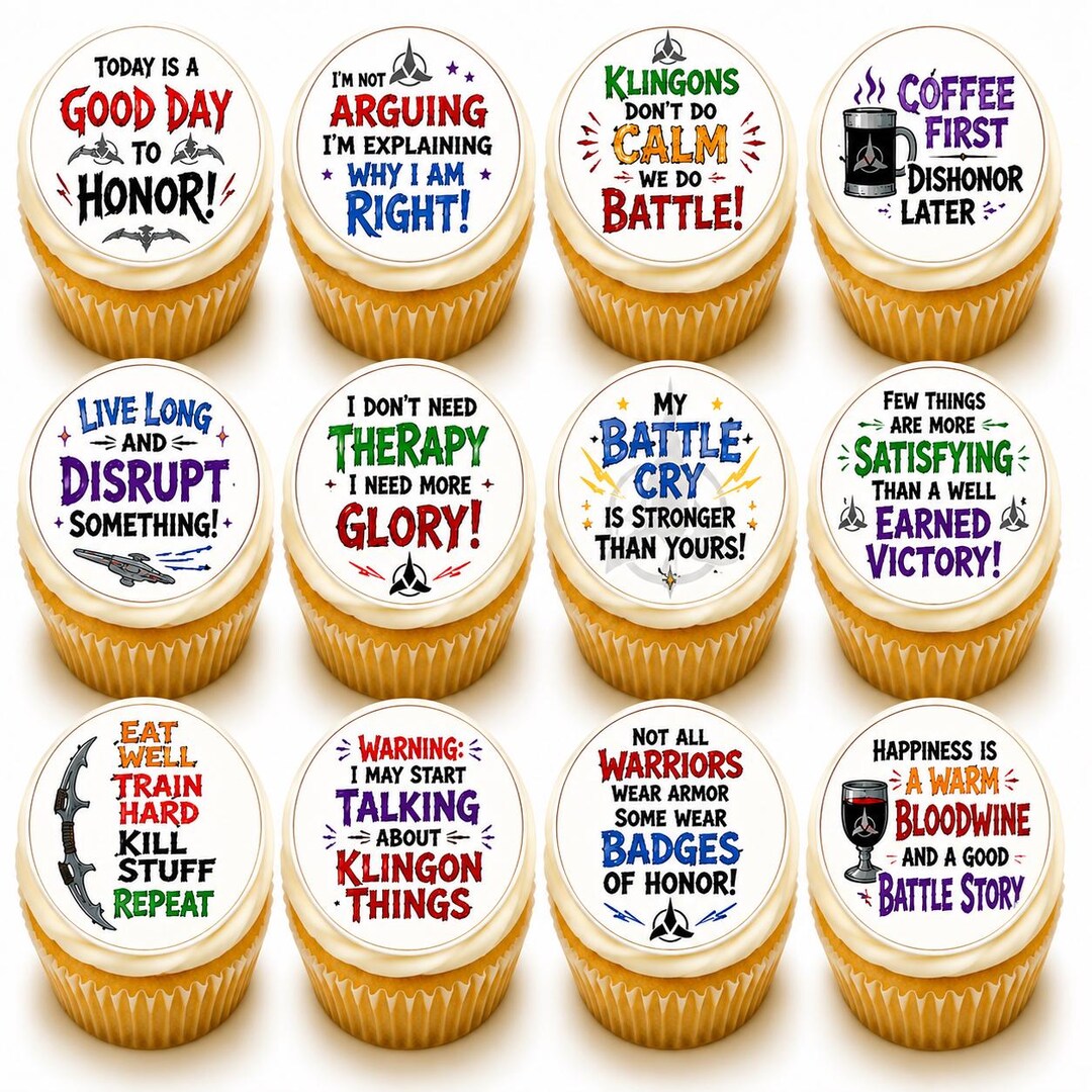 Space Warrior Edible Cupcake Toppers, Klingon Humor Frosting Sheet (12 ...