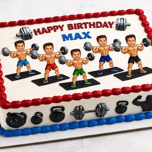 Custom Weightlifting Birthday Edible Image, Gym Theme Cake Topper, Bodybuilder Cake Image, Personalized -Your Photo Cake Design- 1/4 Sheet