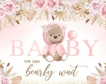 We Can Bearly Wait Pink Edible Cake Image Party Topper, Baby Shower Teddy Bear Theme Frosting Sheet