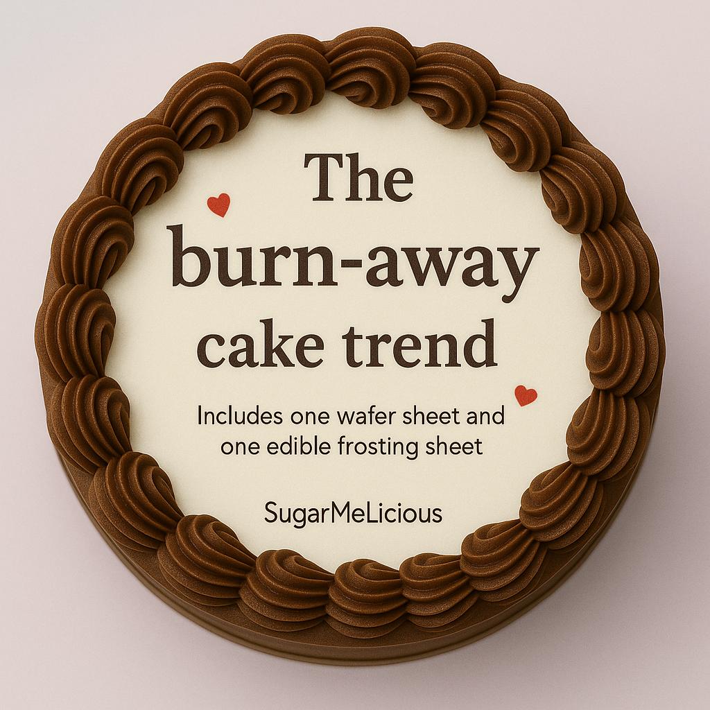 Burn Away Image Topper, Personalized 8"  Edible Sheet Cake Banner for Birthday Parties, Celebrations Custom Cake Decoration with 2 Pictures