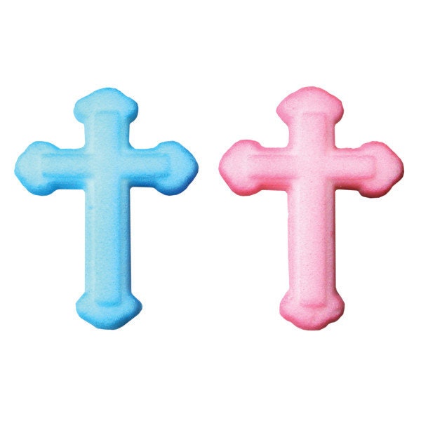 Edible Small Cross Assortment Pink & Blue Sugar Decorations Baptism Baby Shower Easter Toppers Cupcakes Brownies Cookies Cake Pops
