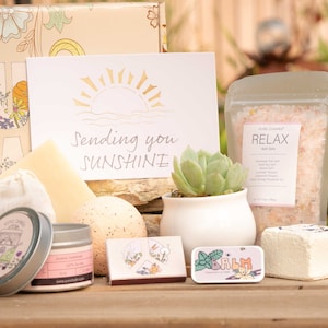 Sending You Sunshine. Succulent Gift Box. Care Package for Friend. Thinking of You Gift Box. Relaxing Cozy Candle. Care Package for Friend. image 1