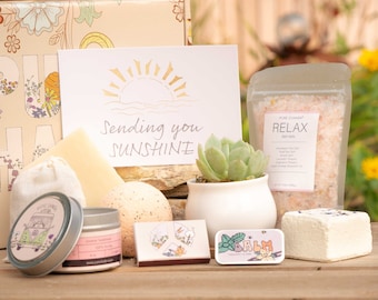 Sending You Sunshine. Succulent Gift Box. Care Package for Friend. Thinking of You Gift Box.  Relaxing Cozy Candle. Care Package for Friend.