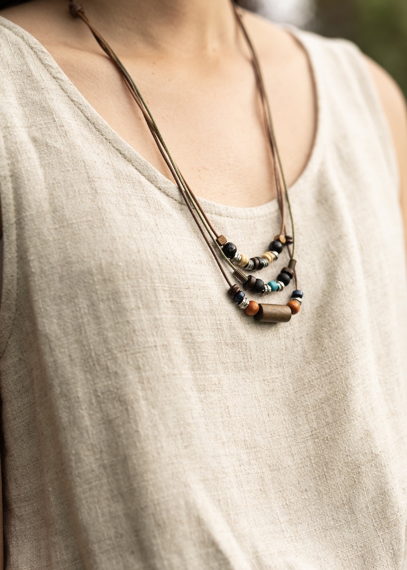 Hippy Necklace Sparrow Wood /& Beads Multiple Stranded Hippie Charm Necklace