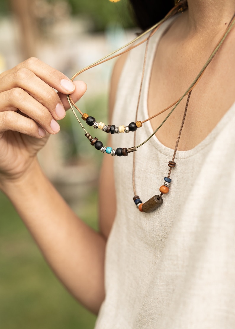 Hippy Necklace Sparrow Wood /& Beads Multiple Stranded Hippie Charm Necklace