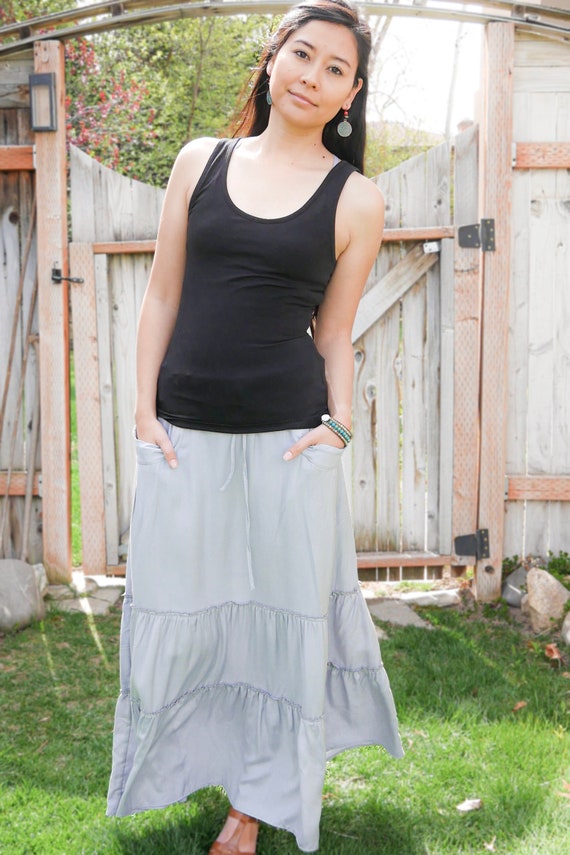 Blue tiered maxi skirt sales