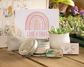 Love & Hugs Care Package. Succulent Gift Box. Thinking of You. Self Care Quarantine Gift Box. Relaxing Cozy Candle.
