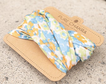 Pastel Prairie Blue Green Floral Wide Headband - Washable Mask - Multifunctional Headband - Neck Gaitor