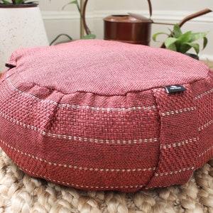 Mindful 18&quot; Burnt Red Round Buckwheat Zafu Cushion - Buckwheat Pillow  Floor Cushion - Meditation Cushion - Meditation Pillow Floor