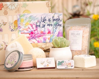 Life Is Tough But So Are You. Succulent Gift Box. Care Package for Friend. Thinking of You Gift Box.  Relaxing Cozy Candle. Gifts for her.