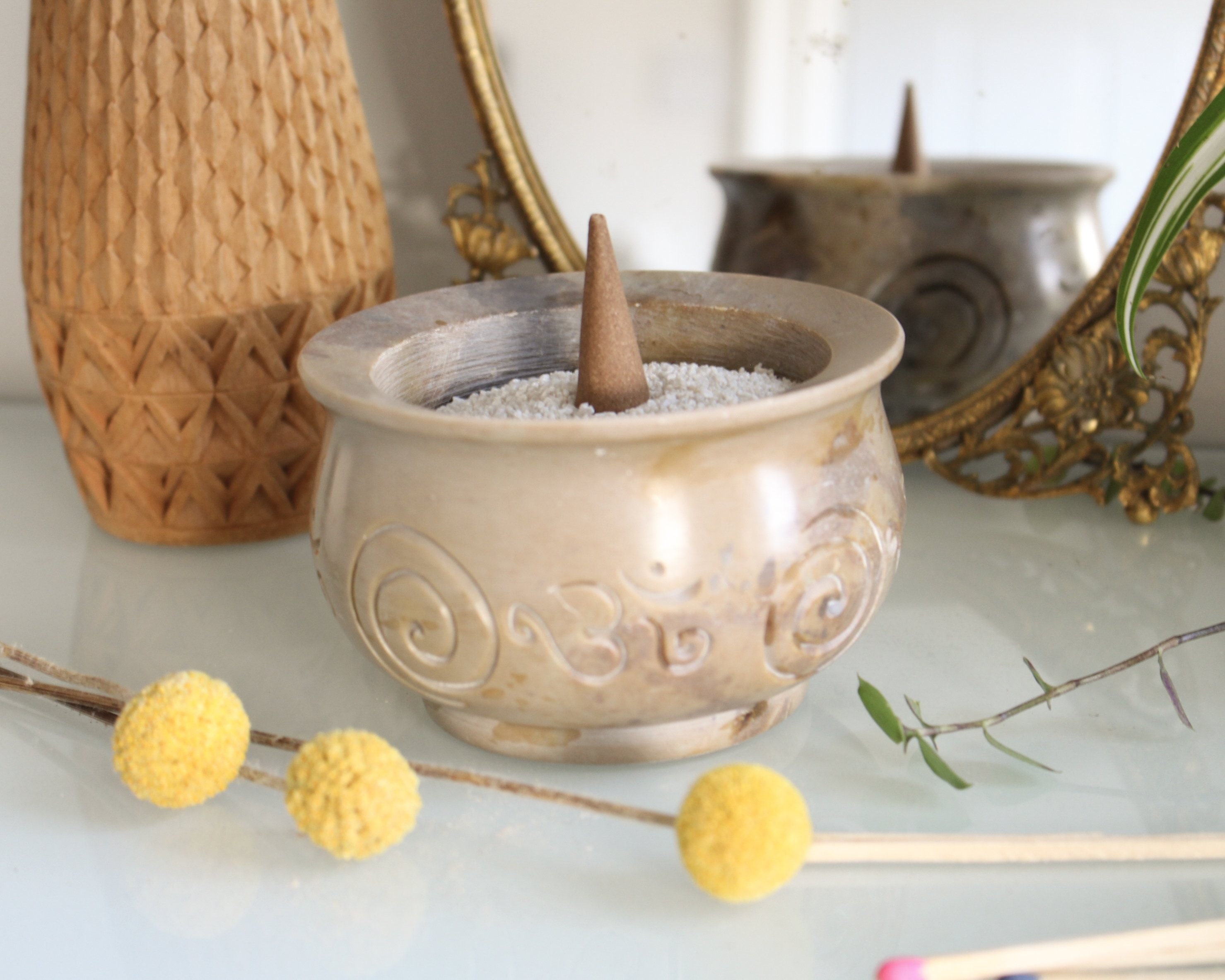 Ohm Stone Ceramic Incense Bowl Smudge Bowl Incense Burner Etsy