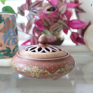 Ashrama Burnt Orange Ceramic Incense Burning Bowl - Ceramic Incense Bowl For Stick, Cone, Smudging