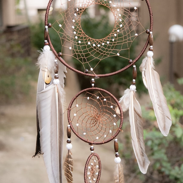 Triple Brown Dream Catcher American Dreamcatcher Wall Hanging