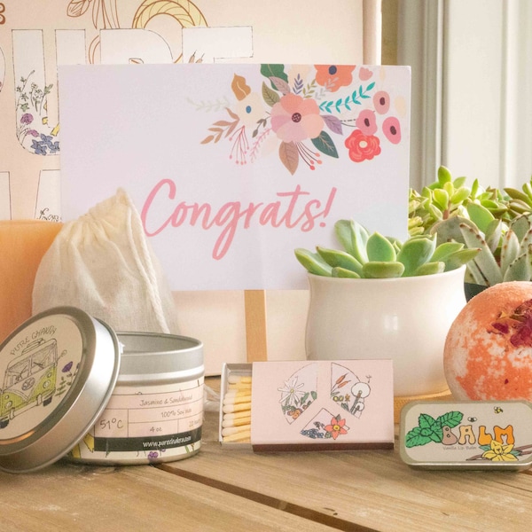 Congratulations Gift Box. Succulent Gift Box. Retirement New Job Gift Box. Pure Chakra Gift Box. Relaxing Cozy Candle.