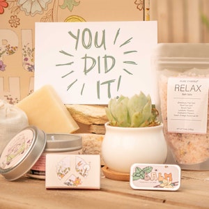 You Did It Congratulations Gift Box. Thinking of You Care Package. Succulent Gift Box. Spa Gift Box. Care Package for Friend. Relaxing Cozy image 1