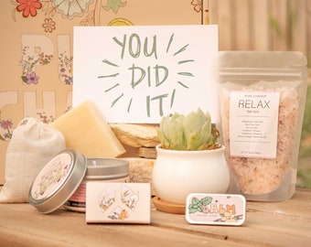 You Did It! Congratulations Gift Box. Thinking of You Care Package. Succulent Gift Box. Spa Gift Box. Care Package for Friend. Relaxing Cozy