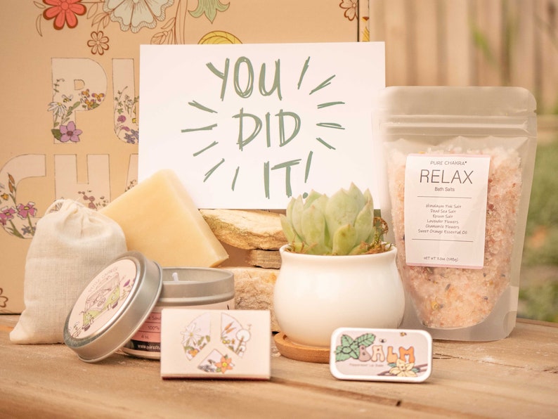 You Did It Congratulations Gift Box. Thinking of You Care Package. Succulent Gift Box. Spa Gift Box. Care Package for Friend. Relaxing Cozy image 1