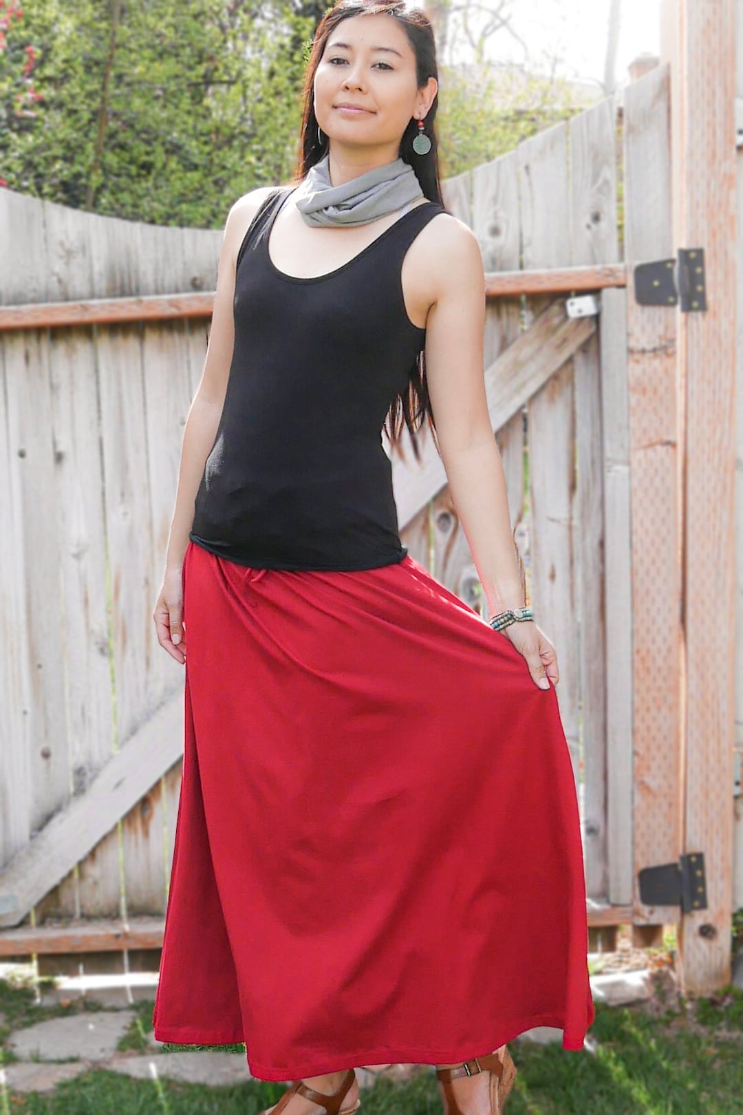 Shanta Bold Red Long & Plain Maxi Skirt - Sustainable Cotton