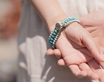 Tranquility Natural Stone Turquoise Tree Of Life Natural Stone Lucky Bracelet - Anxiety Bracelet - Stone Wrap