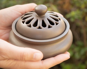 Om Mani Brown Round Ceramic Incense Burning Bowl - Ceramic Incense Bowl For Stick, Cone, Smudging