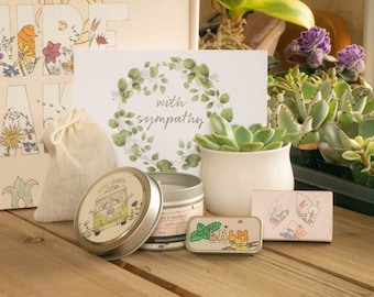 With Sympathy Gift Box. Succulent Gift Box. Gift Box For Woman. Sympathy Gift & Card. Sympathy Gift Basket with Succulent Candle.