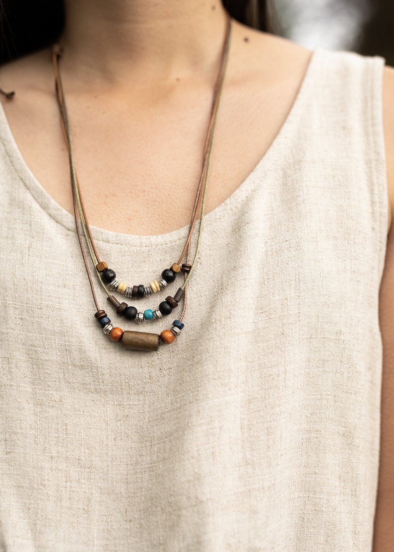 Hippy Necklace Sparrow Wood /& Beads Multiple Stranded Hippie Charm Necklace